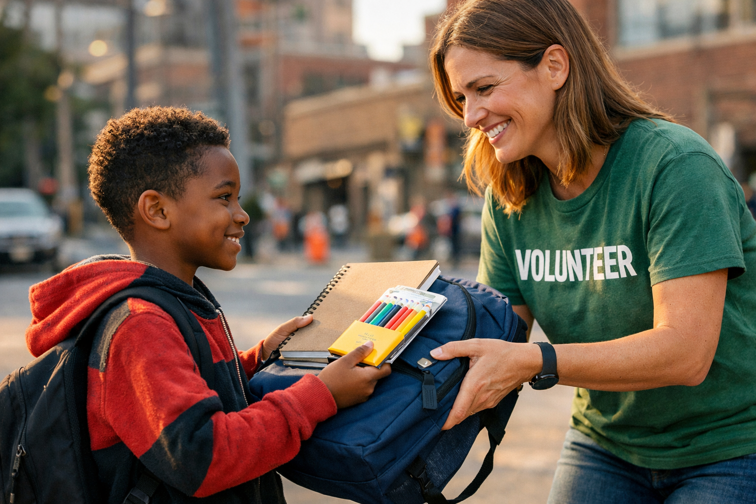 Volunteer helping student